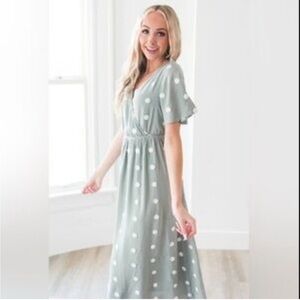 Bohme Green Flutter Sleeve polka dot Maxi Sundress